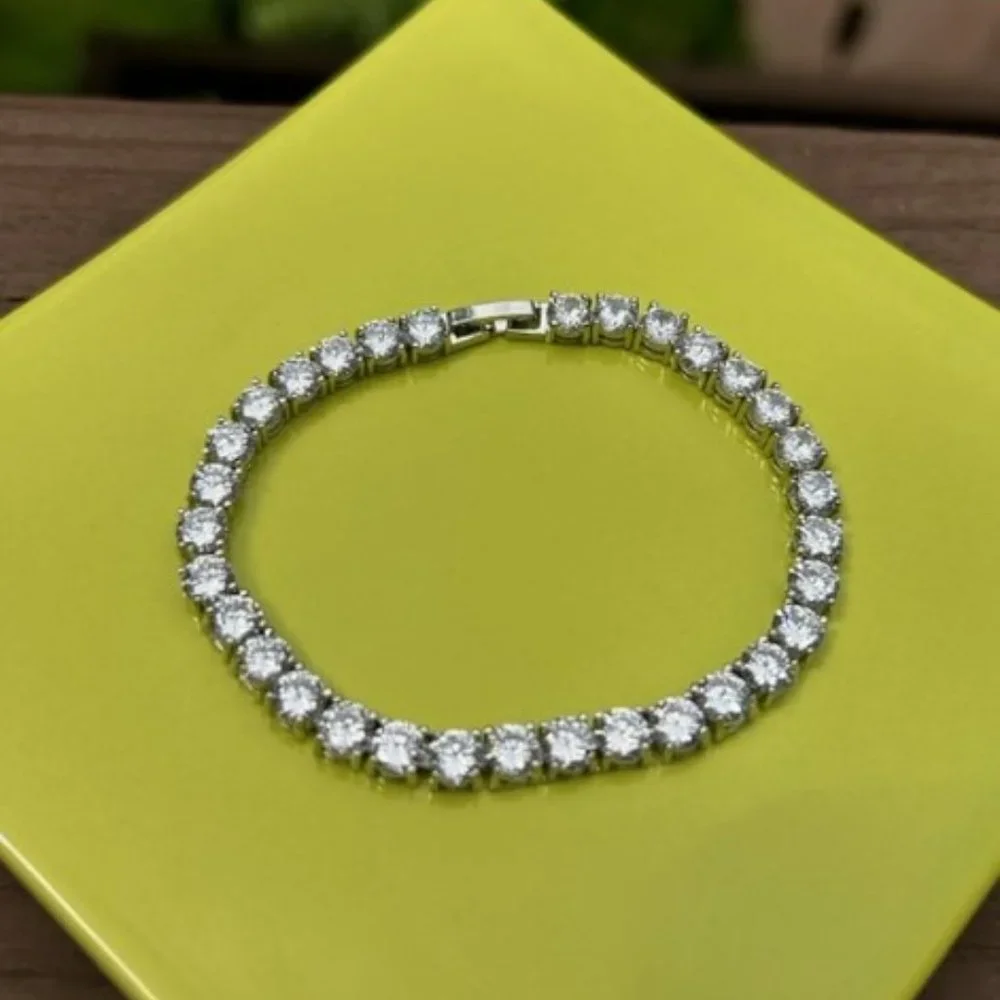 VTG CZ Rhinestone Rhodium Plated Quality Tennis Bracelet - Picture 1 of 6